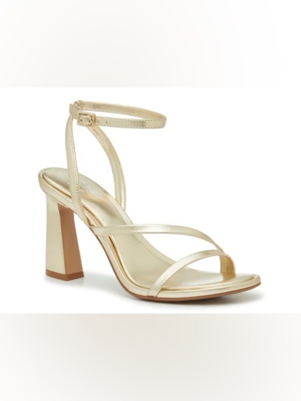 Gold Metallic Ankle-Strap Sandal Heel - WIDE